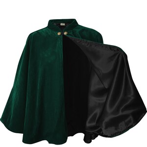 Dark Green Velvet Cape Capelet Lined in BLACK Satin Vampire Cloak, Costume for Halloween, Witch Medieval Cosplay Goth image 7