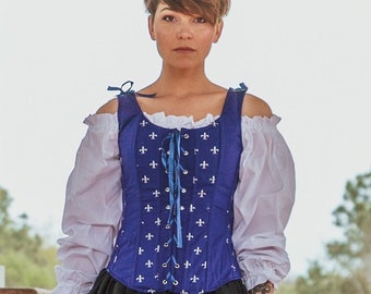 Navy Blue and Black Renaissance Faire Wench Bodice Outfit Pirate Costume Gown Wedding Medieval Dress Halloween