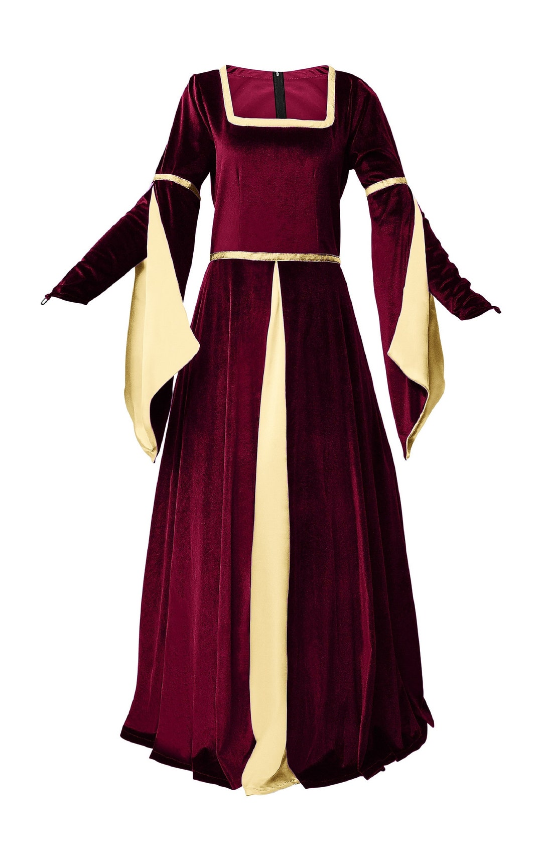 Velvet Renaissance Medieval Gown With Satin Panel Insert and Ribbon