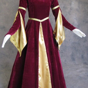 Burgundy Velvet Renaissance Medieval Gown with Satin Panel Insert and Ribbon Accents Women Medieval Dress Renaissance Gothic Halloween image 5