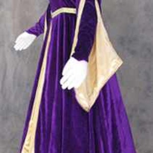 Deep Purple Renaissance Medieval Gown with Satin Panel Insert and Ribbon Accents Women Medieval Dress Renaissance Gothic Dress Cosplay image 3