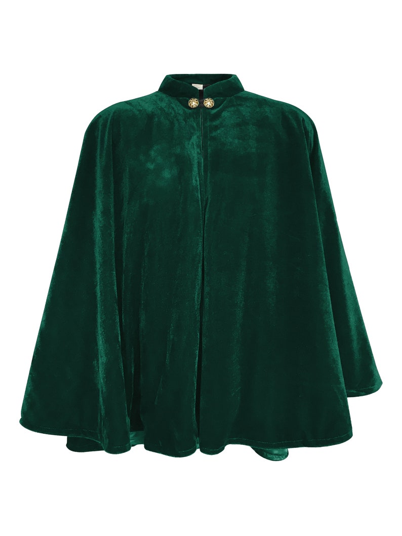 Dark Green Velvet Cape Capelet Lined in BLACK Satin Vampire Cloak, Costume for Halloween, Witch Medieval Cosplay Goth image 3