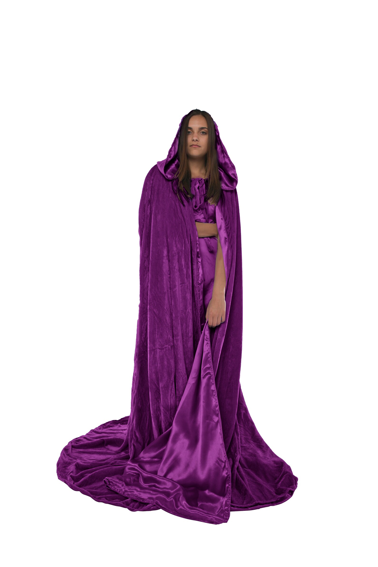 Purple Cloak Lined With PURPLE Satin Hooded Cape Velvet Etsy