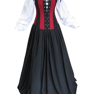 Red and Black, 3pc Medieval Dress for RenFaire, Wench Bodice Outfit, Renaissance Gown, Pirate Costume Wedding Halloween Cosplay image 4