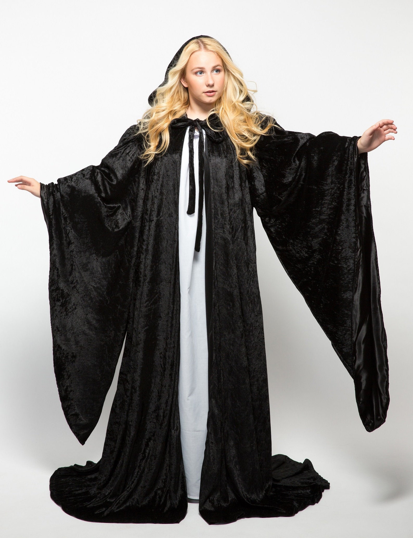 BLACK Wizard Robe With Hood Sleeves Fashion Velvet Costume Etsy
