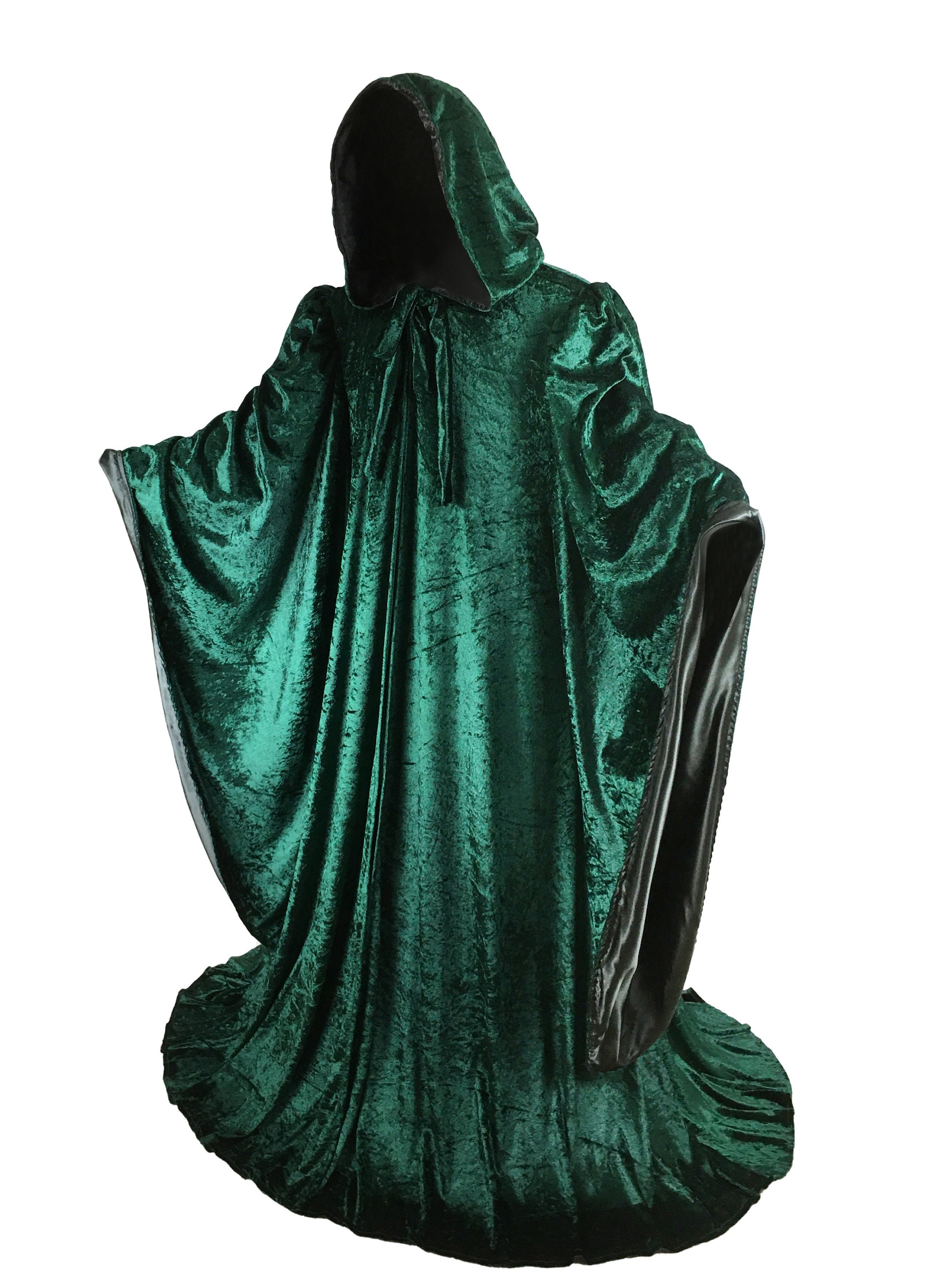 Wizard Emerald GREEN Velvet Robe With Hood Sleeves Halloween Etsy