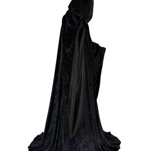 Wizard BLACK Robe with Hood and Sleeves, Velvet Halloween, Simple Costume for Adults, Lined in BLACK Satin Cosplay, Witch, 64 Cloak GOT image 3