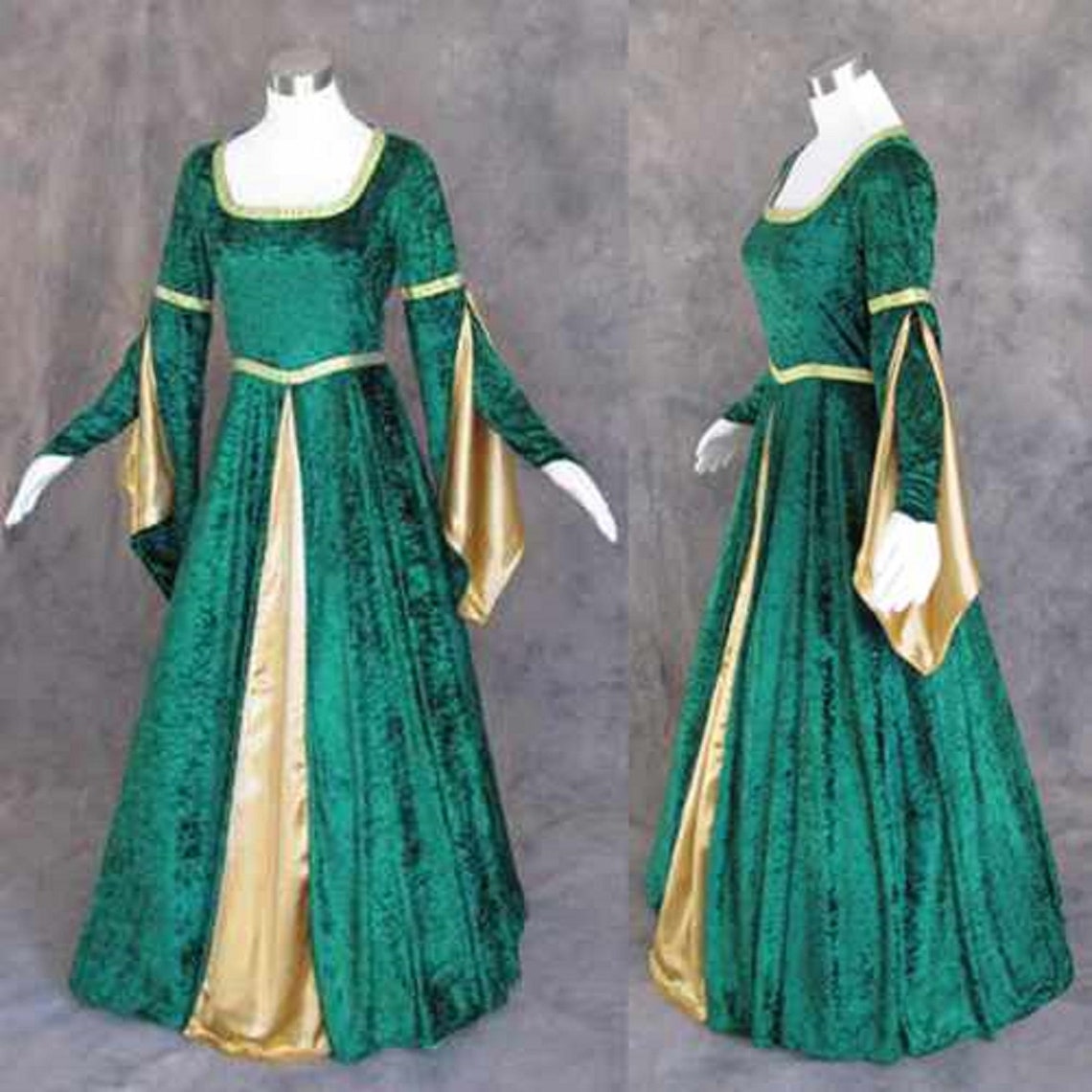 Green Velvet Renaissance Gown With Satin Panel Insert and - Etsy
