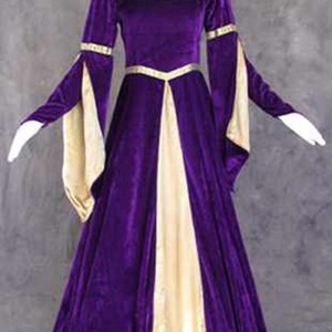 Deep Purple Renaissance Medieval Gown with Satin Panel Insert and Ribbon Accents Women Medieval Dress Renaissance Gothic Dress Cosplay image 2