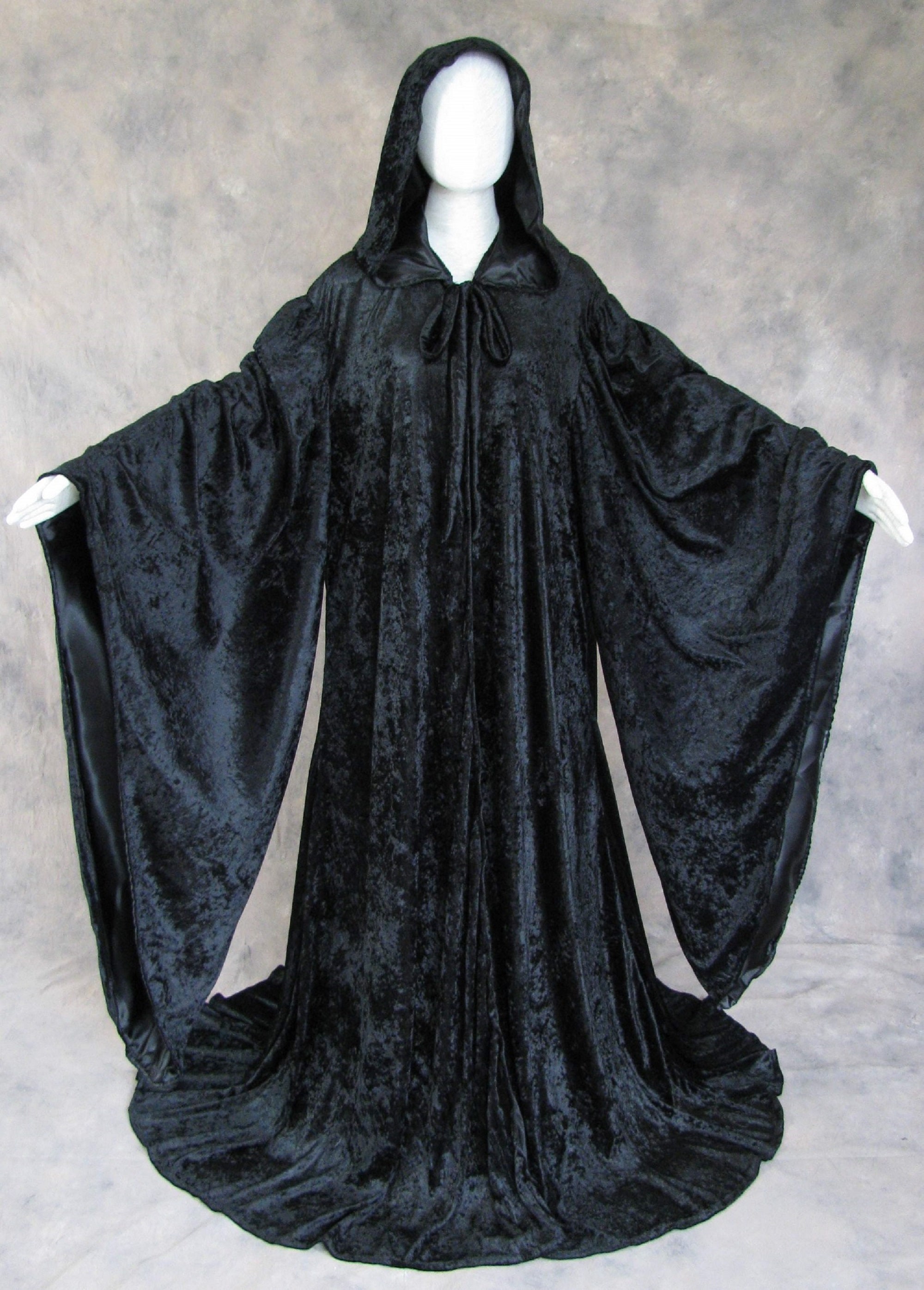 BLACK Wizard Robe with Hood Sleeves Fashion Velvet Costume | Etsy