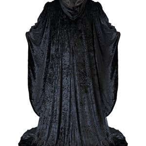 Wizard BLACK Robe with Hood and Sleeves, Velvet Halloween, Simple Costume for Adults, Lined in BLACK Satin Cosplay, Witch, 64 Cloak GOT image 5