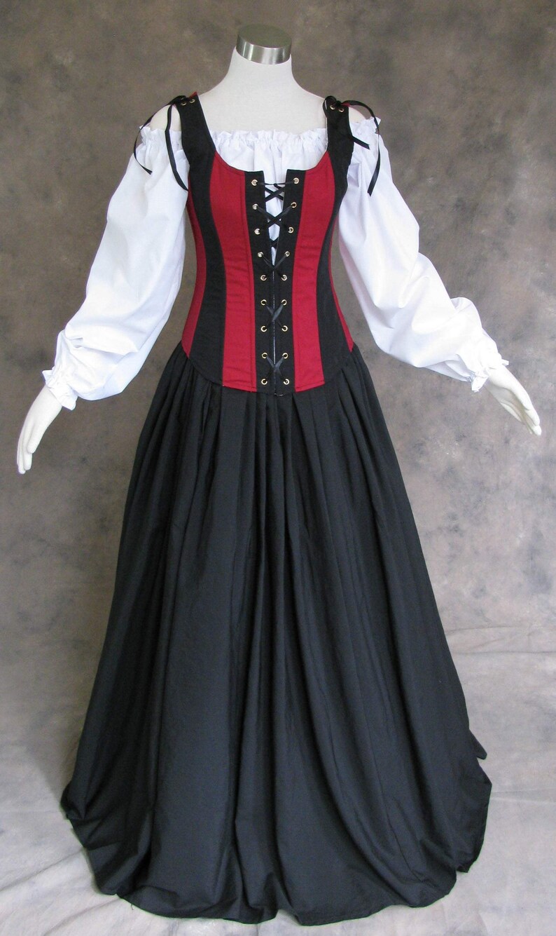 Red and Black Dress Renaissance Faire Wench Bodice Outfit Gown | Etsy