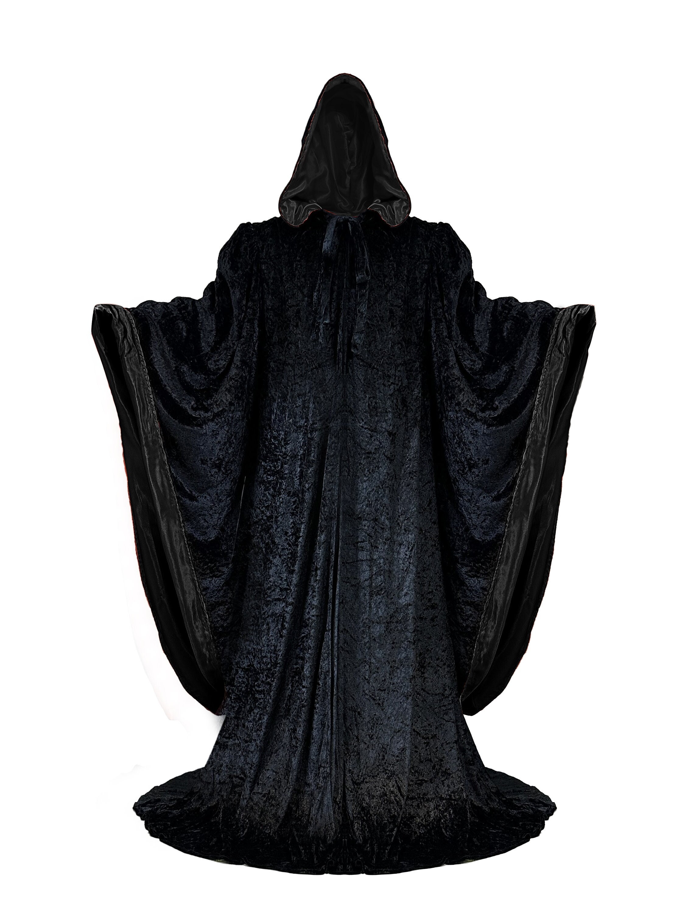 Wizard BLACK Robe With Hood and Sleeves, Velvet Halloween, Simple Costume  for Adults, Lined in BLACK Satin Cosplay, Witch, 64 Cloak GOT 