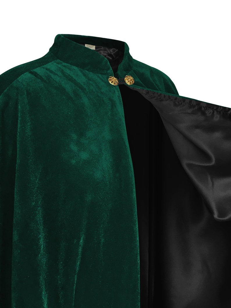 Dark Green Velvet Cape Capelet Lined in BLACK Satin Vampire Cloak, Costume for Halloween, Witch Medieval Cosplay Goth image 2