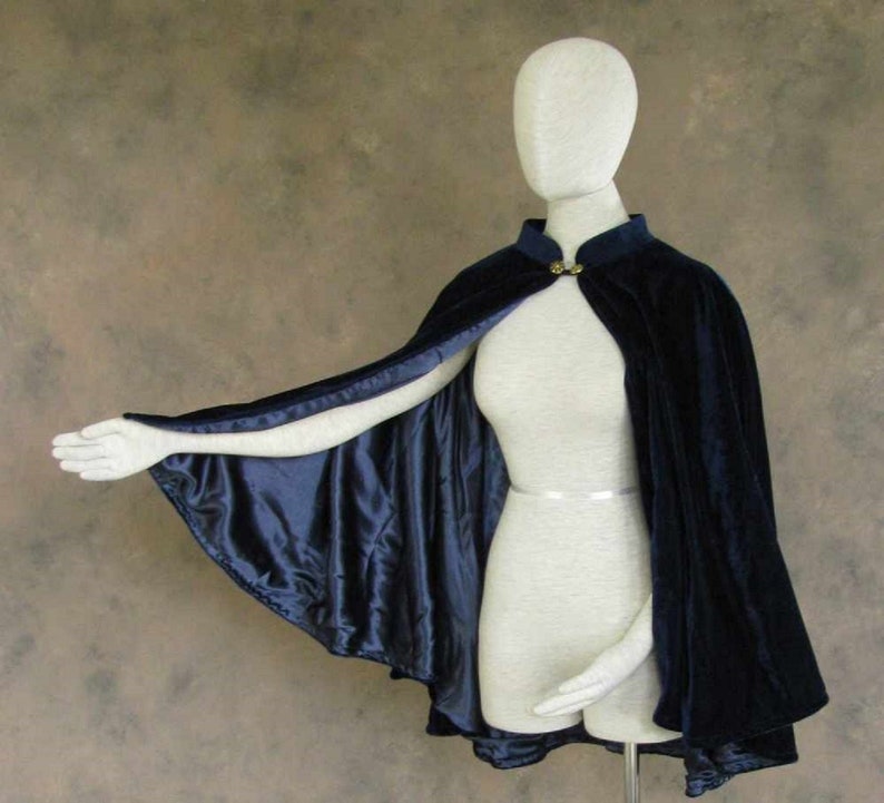 Blue capelet Satin Lined Navy Blue Velvet Cape Short Etsy