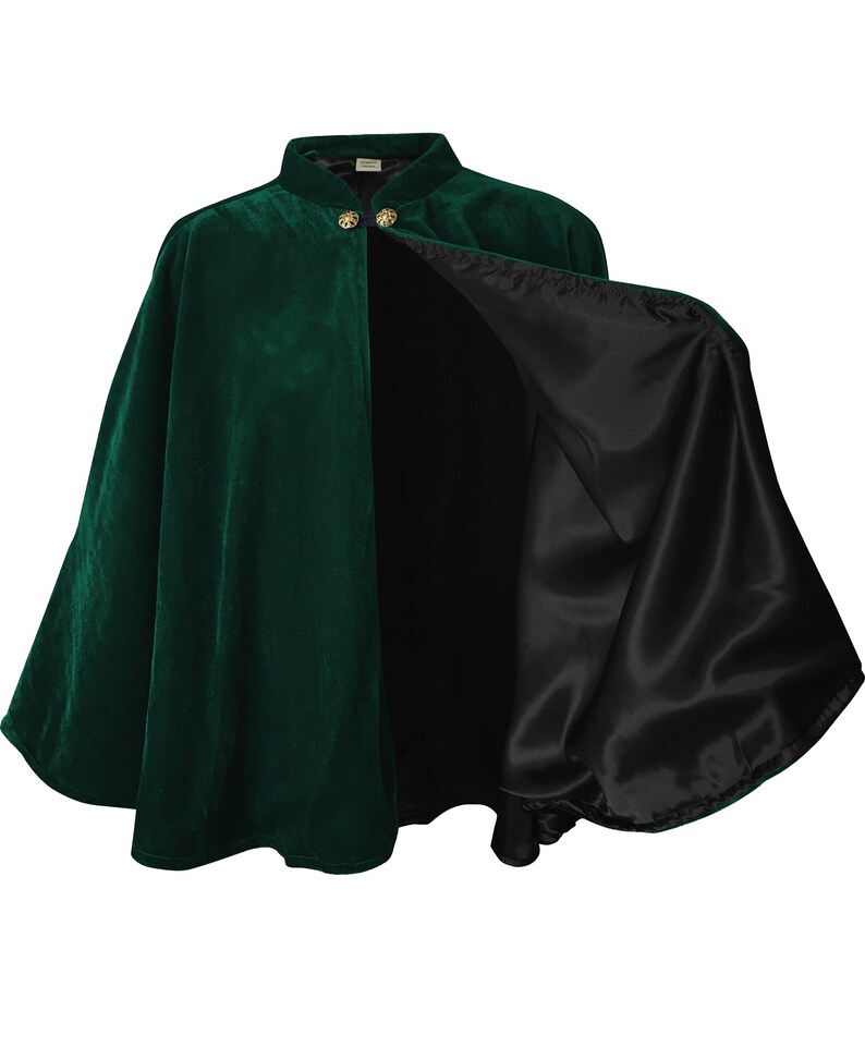 Dark Green Velvet Cape Capelet Lined in BLACK Satin Vampire Cloak, Costume for Halloween, Witch Medieval Cosplay Goth image 7