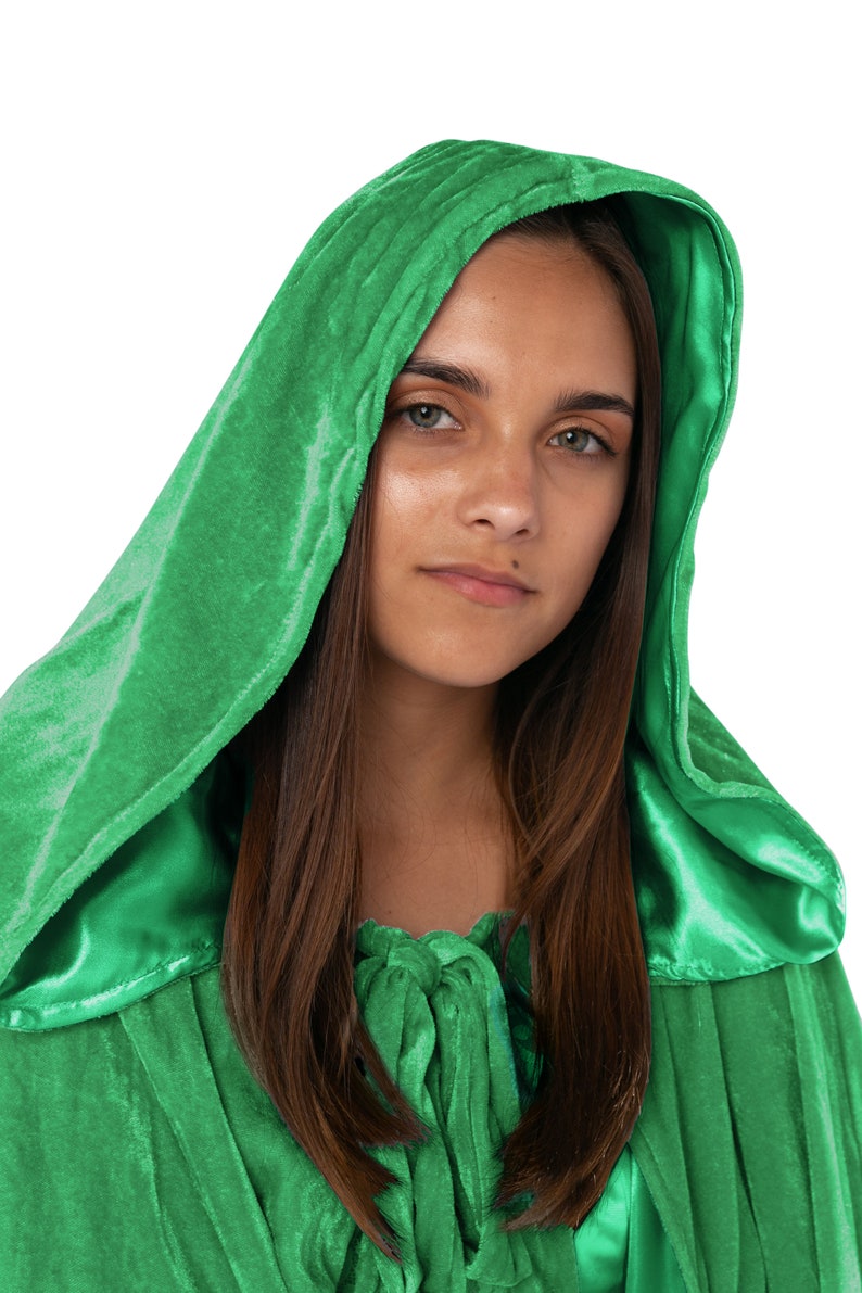 Green Cape Cloak lined in Green Satin Luxury Fashion Vampire Costume Witch Medieval Cosplay Goth