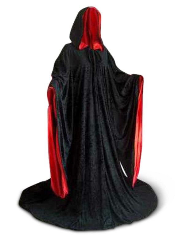 black and red hooded robe