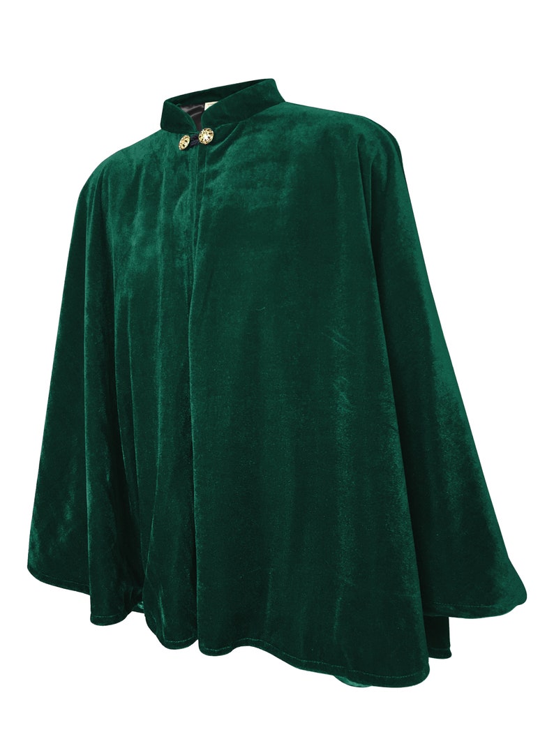 Dark Green Velvet Cape Capelet Lined in BLACK Satin Vampire Cloak, Costume for Halloween, Witch Medieval Cosplay Goth image 4