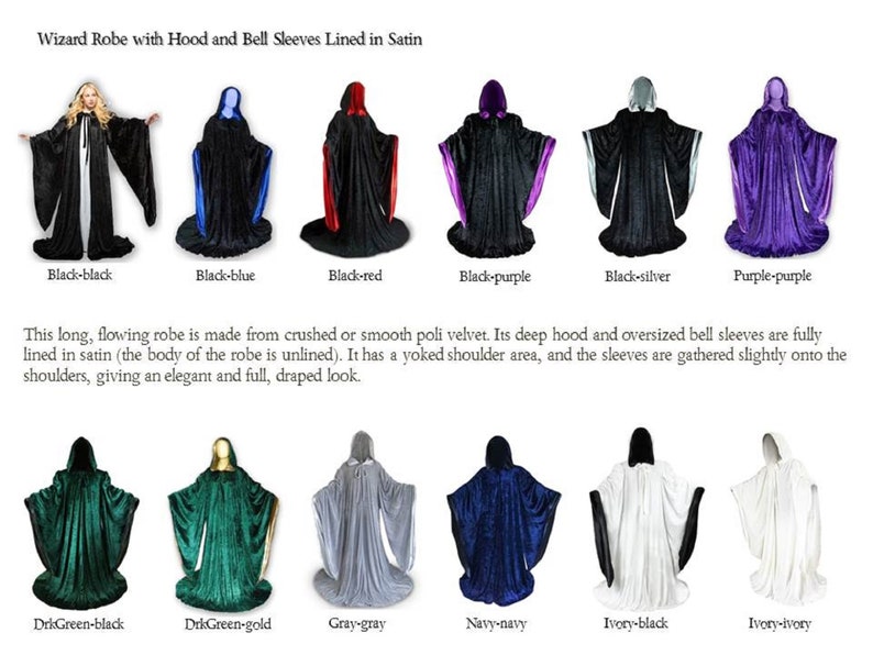 Wizard BLACK Robe With Hood and Sleeves Velvet Halloween Etsy