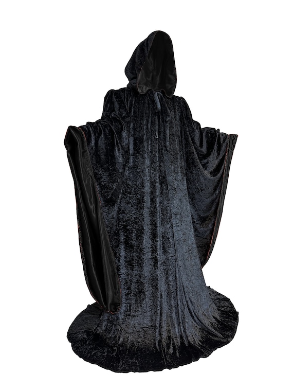 Wizard BLACK Robe With Hood and Sleeves, Velvet Halloween, Simple