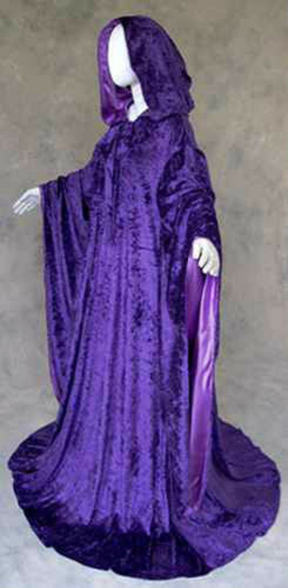 Wizard PURPLE Robe With Hood and Sleeves Velvet Halloween Etsy