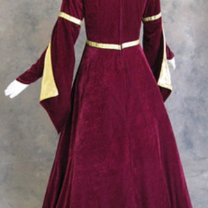 Burgundy Velvet Renaissance Medieval Gown with Satin Panel Insert and Ribbon Accents Women Medieval Dress Renaissance Gothic Halloween image 3