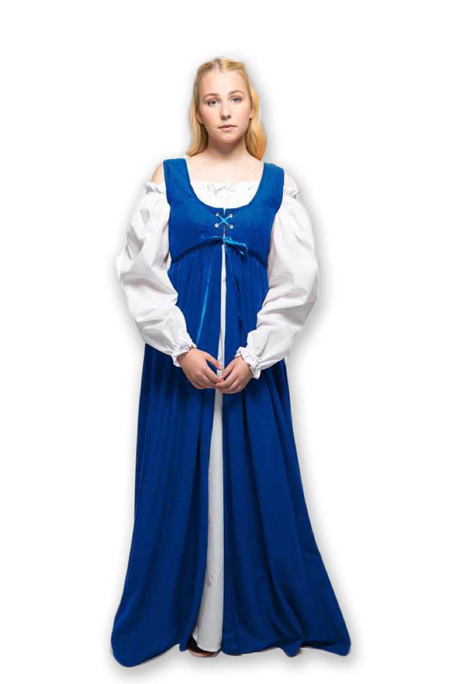 Royal Blue Medieval Dress Renaissance Peasant Gown with White | Etsy