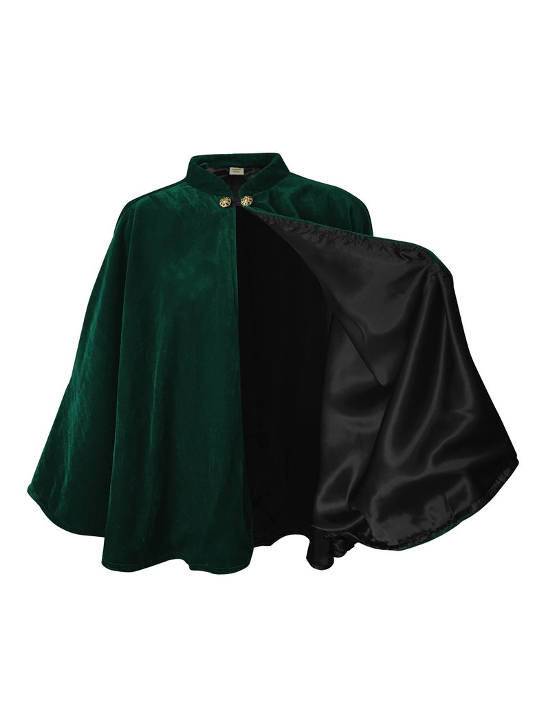 Dark Green Velvet Cape Capelet Lined in BLACK Satin Vampire Cloak, Costume for Halloween, Witch Medieval Cosplay Goth image 1