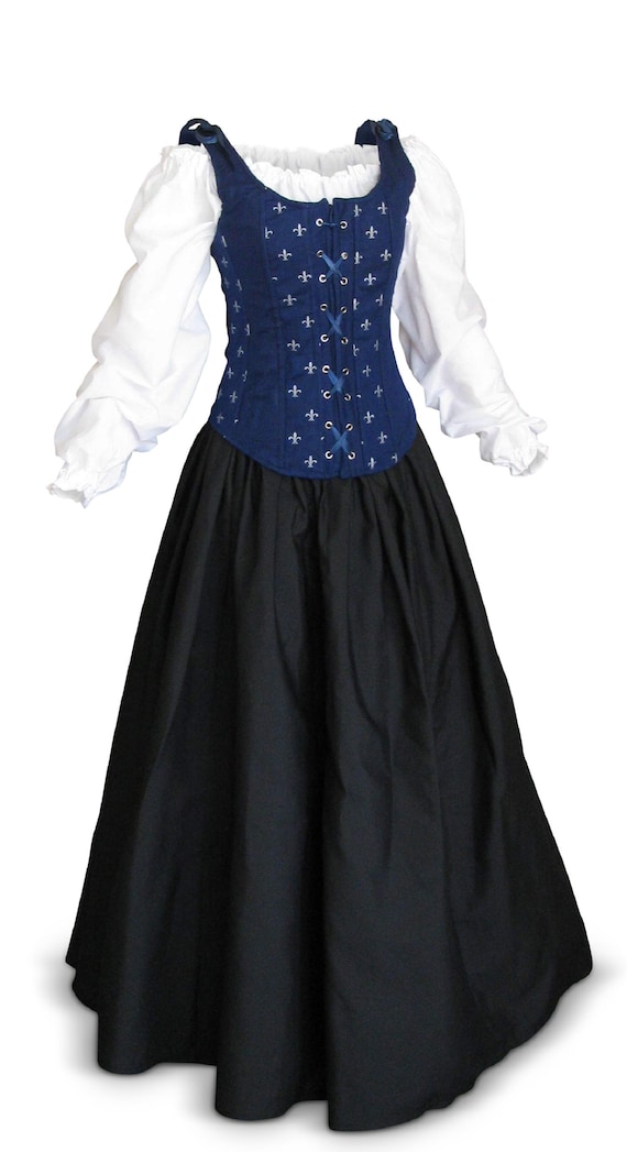 Blue Velvet Medieval Renaissance Cosplay Wench LARP Pirate Dress Costume Gown