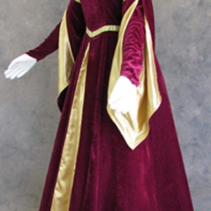 Burgundy Velvet Renaissance Medieval Gown with Satin Panel Insert and Ribbon Accents Women Medieval Dress Renaissance Gothic Halloween image 4