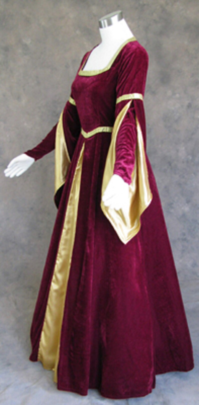 Burgundy Velvet Renaissance Medieval Gown with Satin Panel Insert and Ribbon Accents Women Medieval Dress Renaissance Gothic Halloween image 4