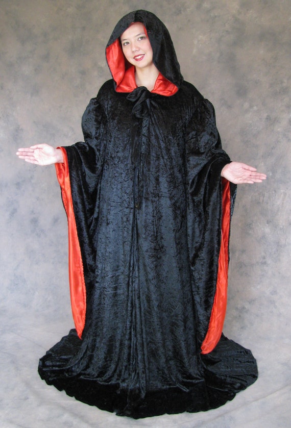 Wizard BLACK Robe With Hood Sleeves Fashion Costume Lined in Etsy