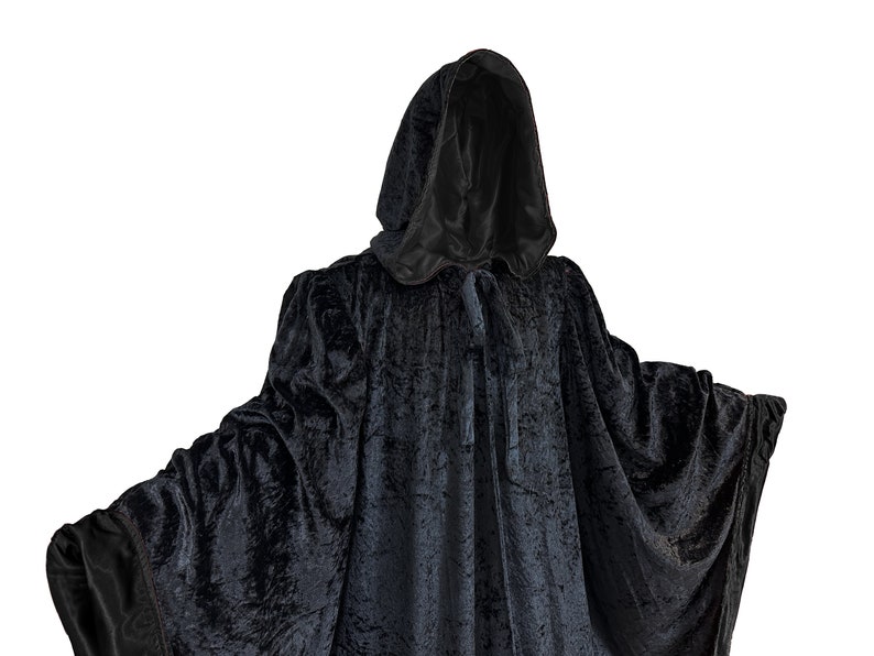 Wizard BLACK Robe with Hood and Sleeves, Velvet Halloween, Simple Costume for Adults, Lined in BLACK Satin Cosplay, Witch, 64 Cloak GOT image 6