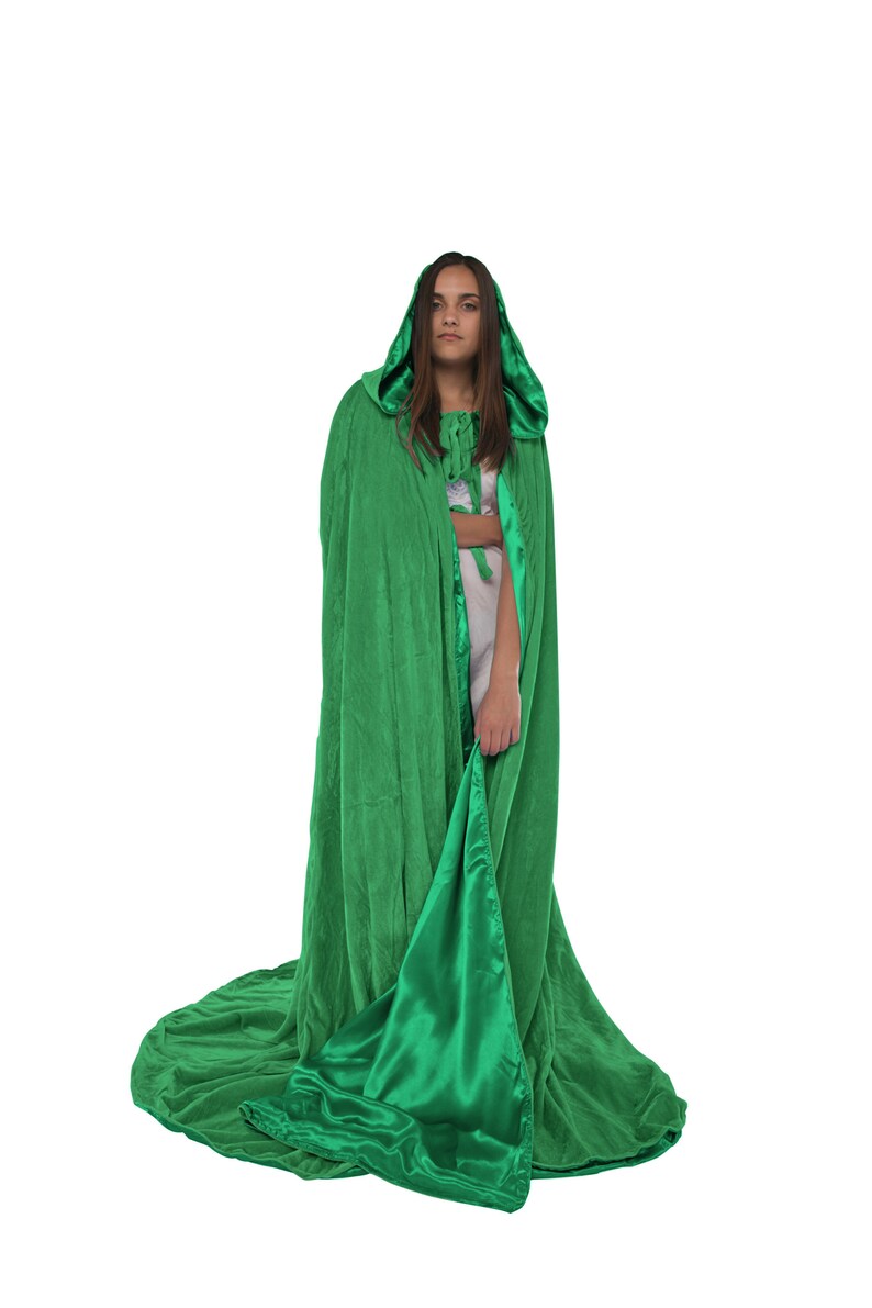 Green Cape Cloak lined in Green Satin Luxury Fashion Vampire Costume Witch Medieval Cosplay Goth