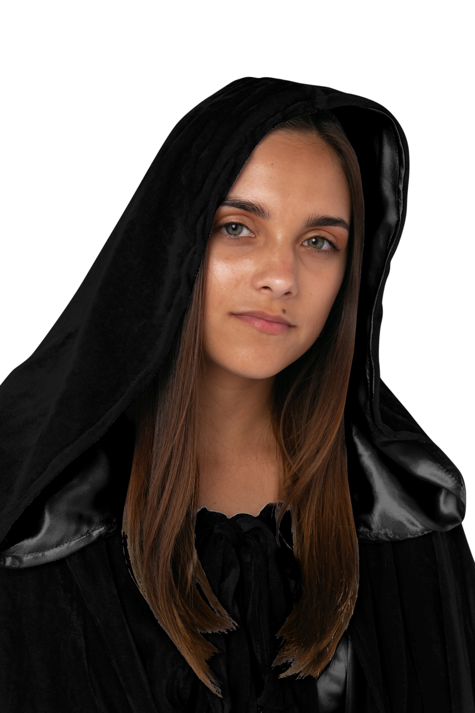 Capa negra forrada con satén VERDE, capa con capucha de terciopelo medieval  gótico Larp Halloween Wicca Wizard Robe Capucha para hombres y mujeres -   México