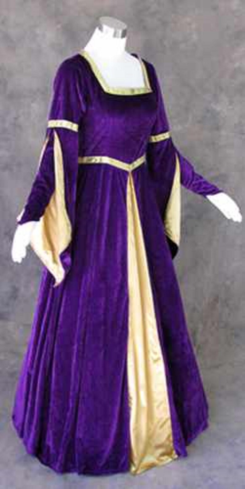 Deep Purple Renaissance Medieval Gown with Satin Panel Insert and Ribbon Accents Women Medieval Dress Renaissance Gothic Dress Cosplay image 4