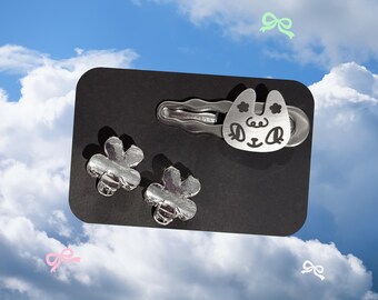 Pinza para el cabello de metal plateado estilo Y2K, pinza para el cabello de diseño original, estilo Harajuku para chicas dulces, accesorios para el cabello estilo Blokette, pinza para flequillo de gato, lindo regalo