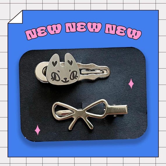 Y2k Sliver Metal Hair Clip, Original design Hair Clip, Sweet girl Harajuku style, Blokette style Hair Accessories, Cat Bangs Clip, Cute Gift
