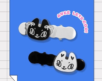 Conjunto de pinzas para el cabello de gato en blanco y negro estilo Y2K, pinza para flequillo estilo Harajuku Kawaii