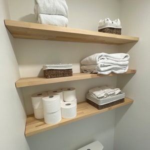 Natural Wood Floating Shelf, Custom Size Floating Shelf with Hidden Bracket, Wall Mounted Shelf for Kitchen Bathroom
