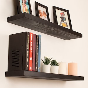 Black Floating Shelf, Deep Floating Shelf, Custom Size Floating Shelf with Brackets, Wood Floating Shelf for Living Room, Kitchen