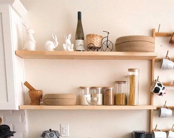 Natural Wood Floating Shelves, Custom Size Floating Shelves with Hidden Brackets, Wall Mounted Shelf for Kitchen Bathroom