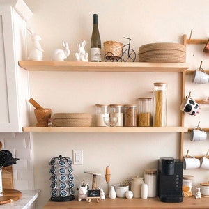 Natural Wood Floating Shelves, Custom Size Floating Shelves with Hidden Brackets, Wall Mounted Shelf for Kitchen Bathroom