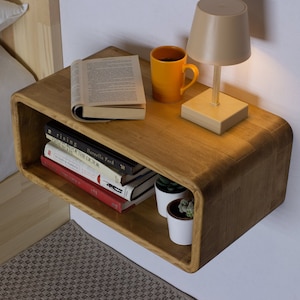 Oak Colored Floating Nightstand, Wood Bedside Tables, Mid Century Table, Nightstand Shelf, Bedside Shelf, Unique Style, Handmade Gift