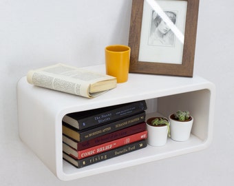 White Light Floating Nightstand | Unique Style Mid Century Table | Minsk Color Nightstand Shelf | Handmade Furniture | Bedside Wall Shelf
