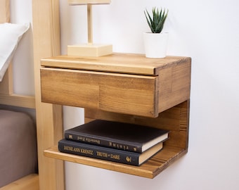 Wooden Floating Nightstand | Wall Mounted Nightstand with Drawer, Bedside Shelf , Nightstand for Bedroom - Handmade Floating Shelf