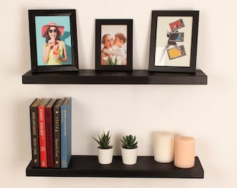 Black Floating Shelves, Deep Floating Shelf, Custom Size Floating Shelves with Brackets, Wood Floating Shelf for Living Room, Kitchen