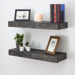 Black Floating Shelf | Custom Size Floating Shelf with Brackets | Wood Floating Shelf for Living Room and Kitchen | Free Shiping