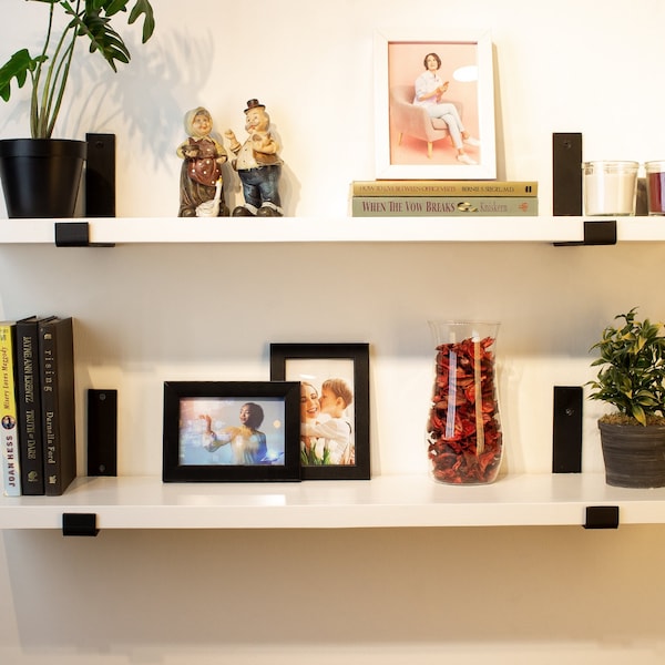 White Floating Shelf with Metal Brackets, Wooden Custom Size Floating Strudy Shelf, Heavy Duty Shelf for Kitchen Bathrooom FREE SHIPPING